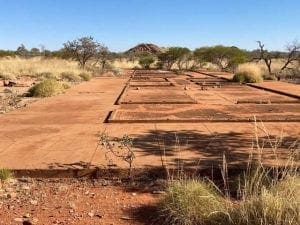 Australia's abandoned airstrips: The remains of buildings at the Corunna Downs airfield. Country Airstrips Australia.