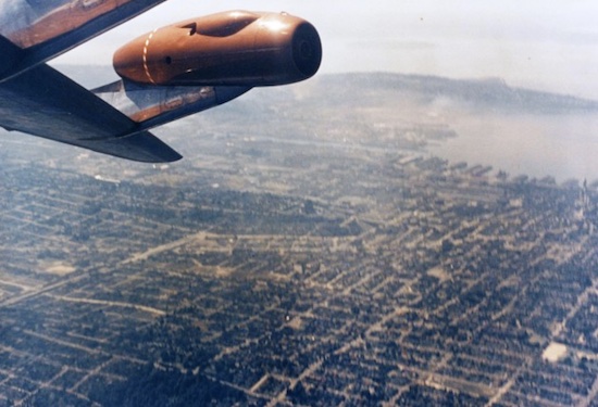 Tex Johnston performing a barrel roll to emphasis the safety of The Boeing 707 jet in 1955.