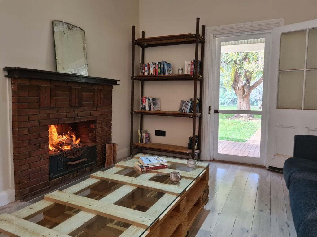 Relax by the fire on a cold winters day at Willoughby Farmhouse.
