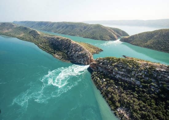 A magic sight - the Horizontal Falls from the Air. Country Airstrips Australia.
